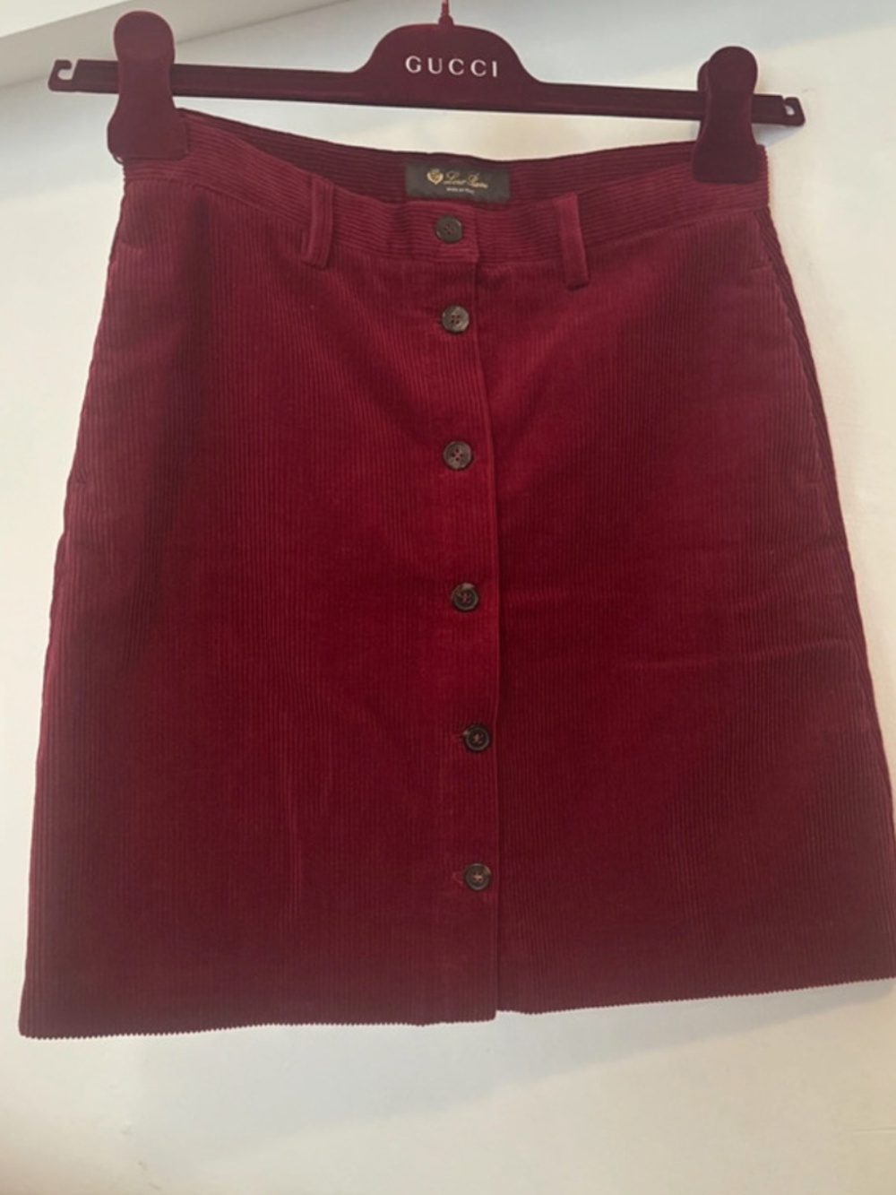 Loro Piana Burgundy Corduroy Button-Front Mini Skirt, 12 years